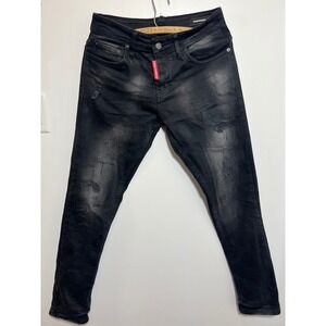 DSQUARED2 Mens Distressed Slim Fit Jeans Faded Black Denim Ripped Designer